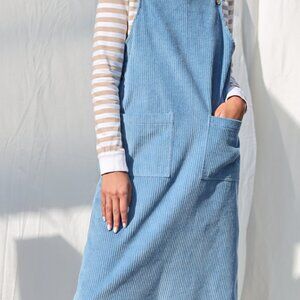 Offon Stretch Corduroy Pinafore Dress - Navy Blue